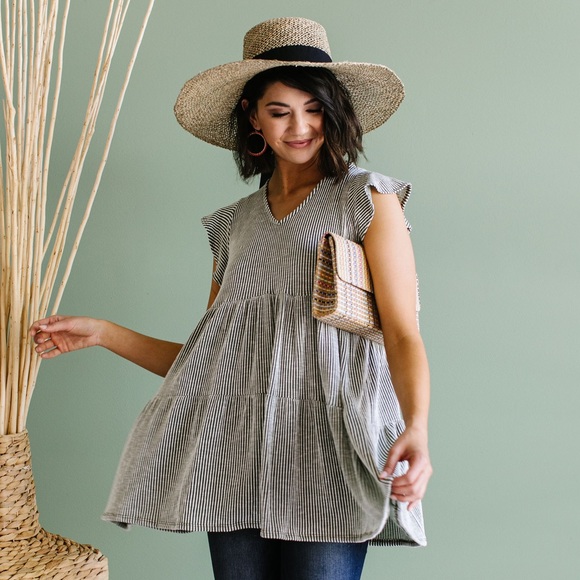 Ruffle Sleeve Tiered Babydoll in Olive - Picture 7 of 11